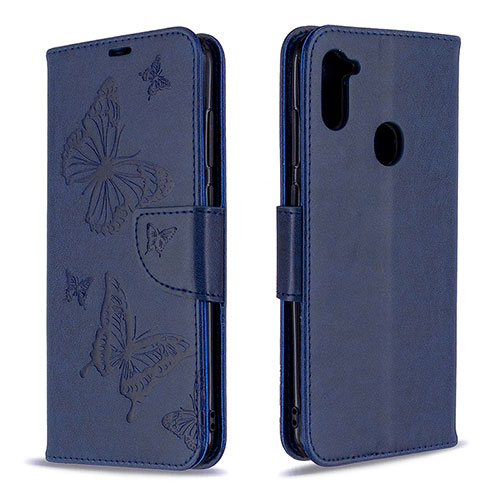 Leather Case Stands Butterfly Flip Cover Holder B01F for Samsung Galaxy A11 Blue