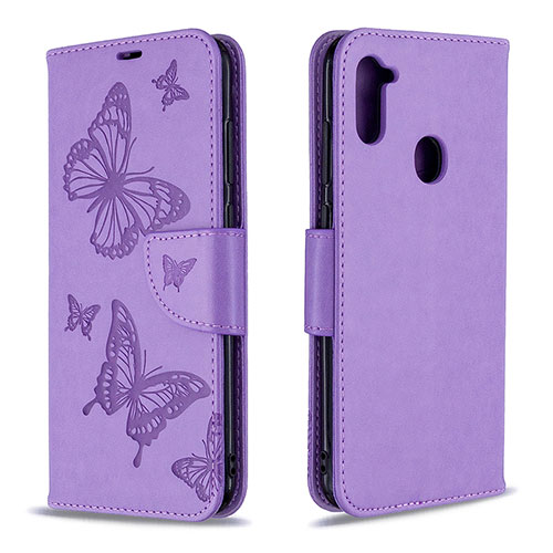 Leather Case Stands Butterfly Flip Cover Holder B01F for Samsung Galaxy A11 Clove Purple