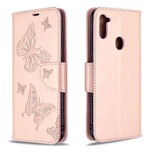 Leather Case Stands Butterfly Flip Cover Holder B01F for Samsung Galaxy A11 Rose Gold