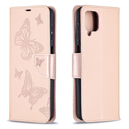 Leather Case Stands Butterfly Flip Cover Holder B01F for Samsung Galaxy A12 5G Rose Gold