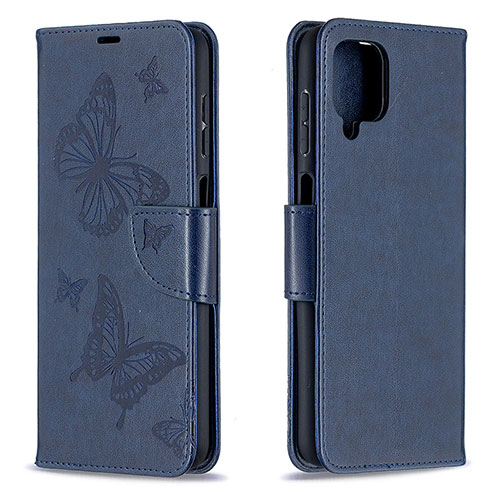 Leather Case Stands Butterfly Flip Cover Holder B01F for Samsung Galaxy A12 Nacho Blue