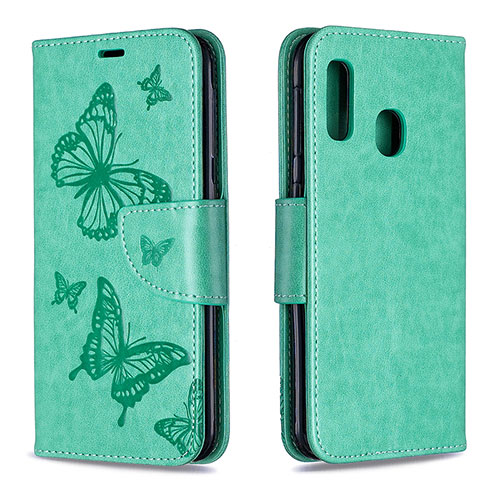 Leather Case Stands Butterfly Flip Cover Holder B01F for Samsung Galaxy A20e Green