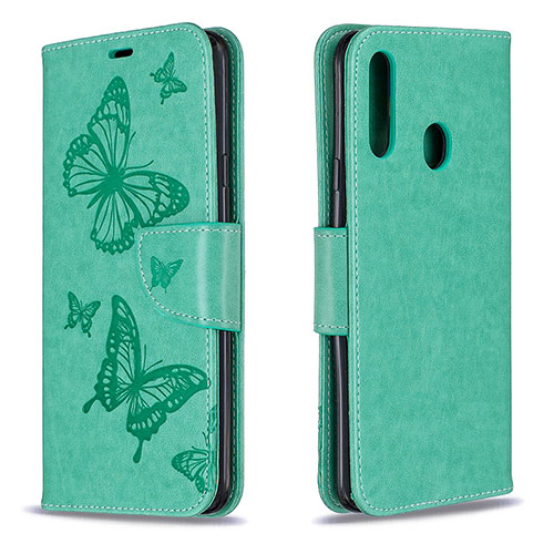 Leather Case Stands Butterfly Flip Cover Holder B01F for Samsung Galaxy A20s Green