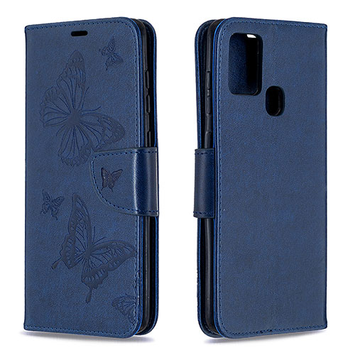 Leather Case Stands Butterfly Flip Cover Holder B01F for Samsung Galaxy A21s Blue