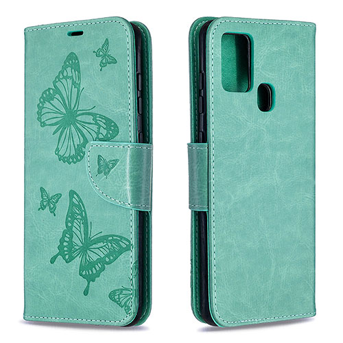 Leather Case Stands Butterfly Flip Cover Holder B01F for Samsung Galaxy A21s Green