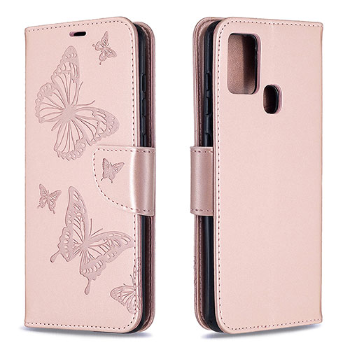 Leather Case Stands Butterfly Flip Cover Holder B01F for Samsung Galaxy A21s Rose Gold