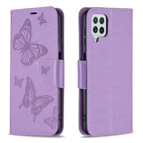 Leather Case Stands Butterfly Flip Cover Holder B01F for Samsung Galaxy A22 4G Clove Purple