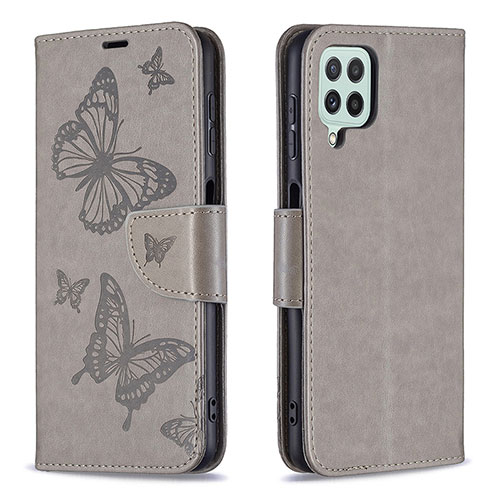 Leather Case Stands Butterfly Flip Cover Holder B01F for Samsung Galaxy A22 4G Gray