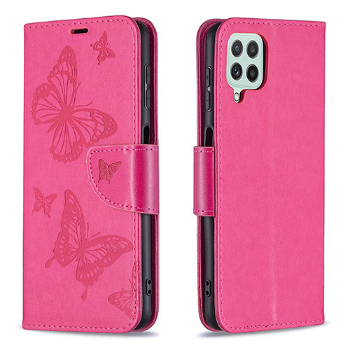 Leather Case Stands Butterfly Flip Cover Holder B01F for Samsung Galaxy A22 4G Hot Pink