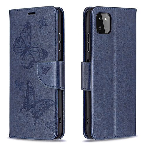 Leather Case Stands Butterfly Flip Cover Holder B01F for Samsung Galaxy A22 5G Blue