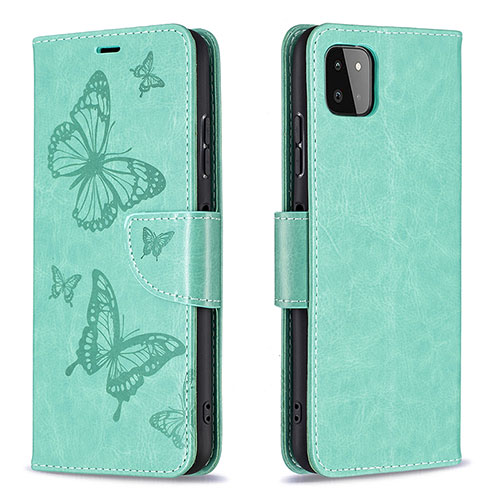 Leather Case Stands Butterfly Flip Cover Holder B01F for Samsung Galaxy A22 5G Green