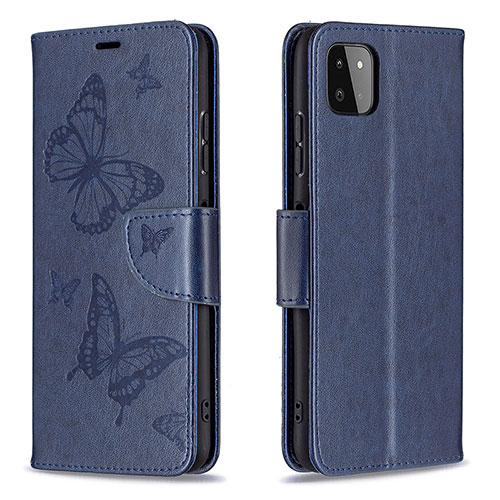 Leather Case Stands Butterfly Flip Cover Holder B01F for Samsung Galaxy A22s 5G Blue