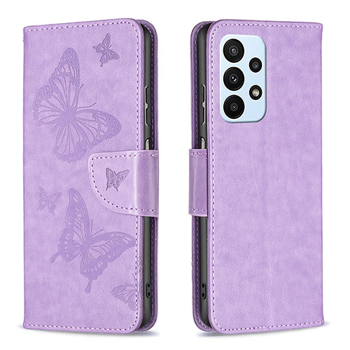 Leather Case Stands Butterfly Flip Cover Holder B01F for Samsung Galaxy A23 5G Clove Purple