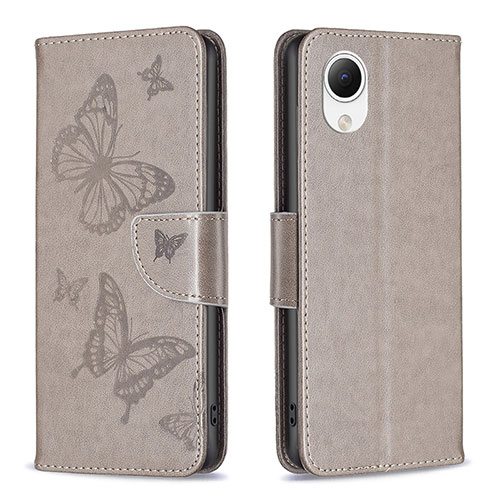 Leather Case Stands Butterfly Flip Cover Holder B01F for Samsung Galaxy A23 5G SC-56C Gray