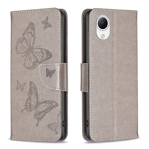 Leather Case Stands Butterfly Flip Cover Holder B01F for Samsung Galaxy A23s Gray