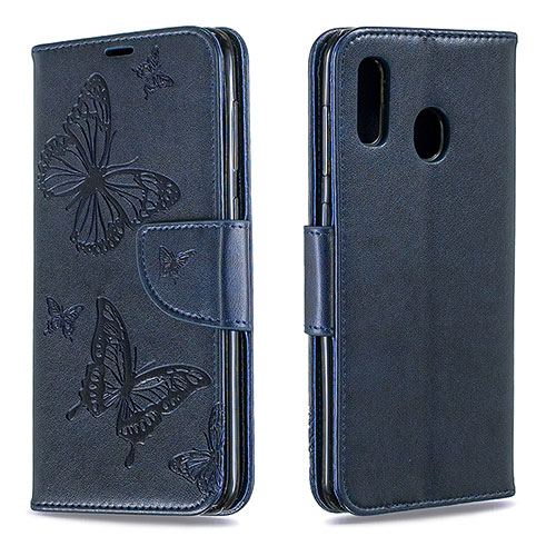 Leather Case Stands Butterfly Flip Cover Holder B01F for Samsung Galaxy A30 Blue