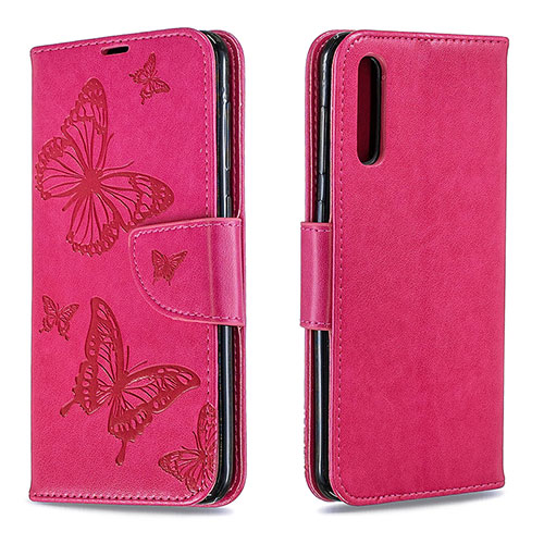 Leather Case Stands Butterfly Flip Cover Holder B01F for Samsung Galaxy A30S Hot Pink