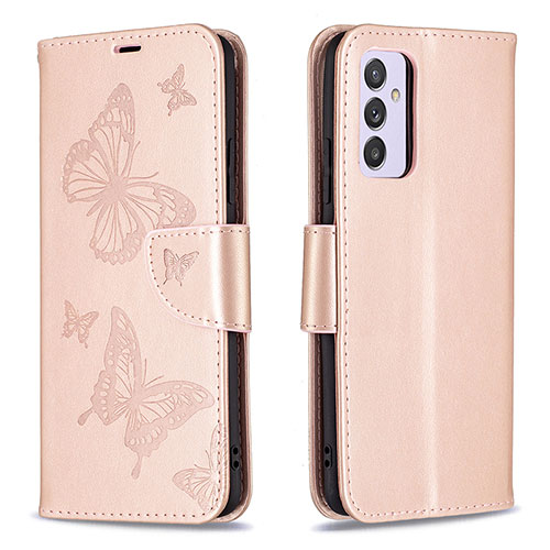 Leather Case Stands Butterfly Flip Cover Holder B01F for Samsung Galaxy A34 5G Rose Gold