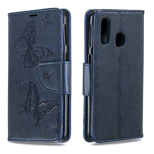 Leather Case Stands Butterfly Flip Cover Holder B01F for Samsung Galaxy A40 Blue