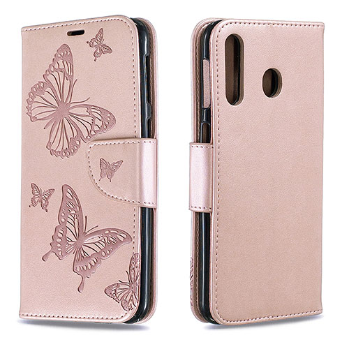 Leather Case Stands Butterfly Flip Cover Holder B01F for Samsung Galaxy A40s Rose Gold