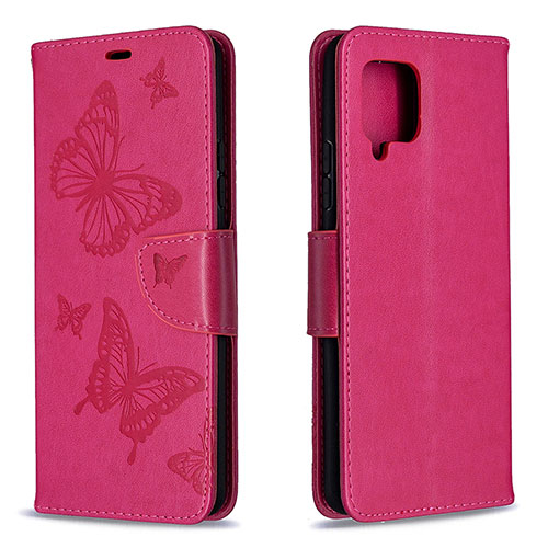 Leather Case Stands Butterfly Flip Cover Holder B01F for Samsung Galaxy A42 5G Hot Pink