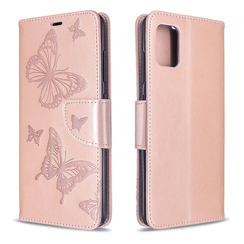 Leather Case Stands Butterfly Flip Cover Holder B01F for Samsung Galaxy A51 5G Rose Gold