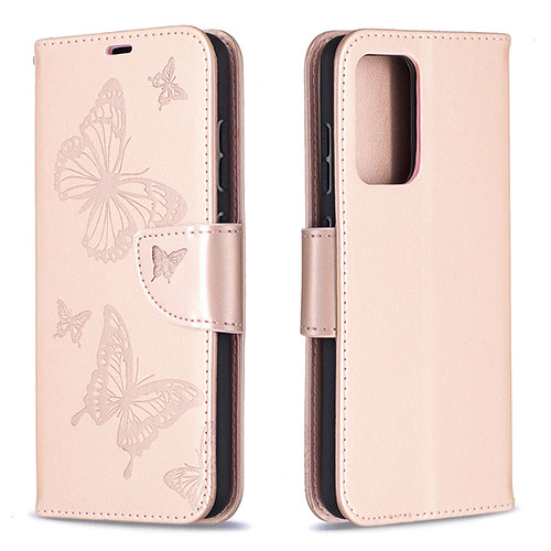 Leather Case Stands Butterfly Flip Cover Holder B01F for Samsung Galaxy A52 4G Rose Gold