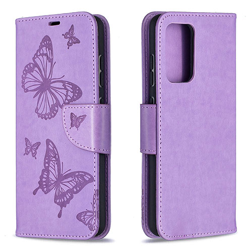 Leather Case Stands Butterfly Flip Cover Holder B01F for Samsung Galaxy A52 5G Clove Purple