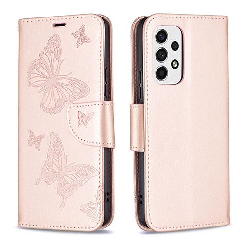 Leather Case Stands Butterfly Flip Cover Holder B01F for Samsung Galaxy A53 5G Rose Gold