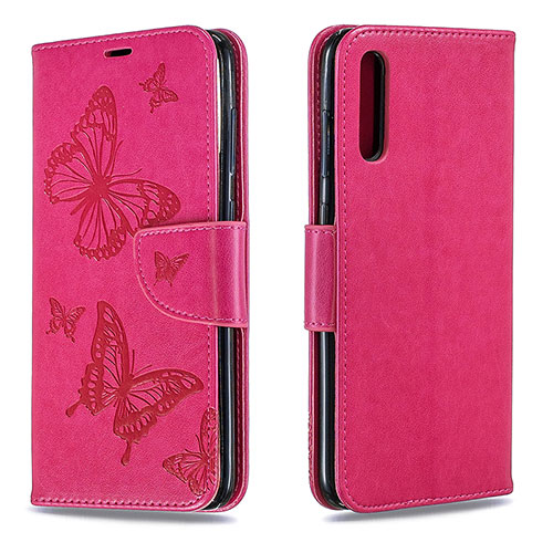 Leather Case Stands Butterfly Flip Cover Holder B01F for Samsung Galaxy A70 Hot Pink