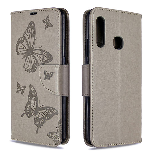 Leather Case Stands Butterfly Flip Cover Holder B01F for Samsung Galaxy A70E Gray