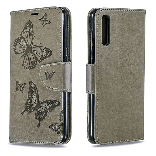 Leather Case Stands Butterfly Flip Cover Holder B01F for Samsung Galaxy A70S Gray