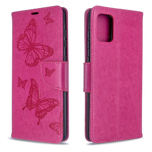 Leather Case Stands Butterfly Flip Cover Holder B01F for Samsung Galaxy A71 5G Hot Pink