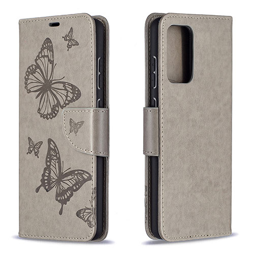 Leather Case Stands Butterfly Flip Cover Holder B01F for Samsung Galaxy A72 5G Gray