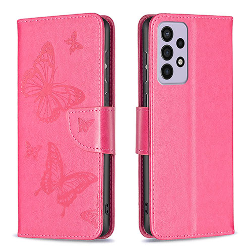 Leather Case Stands Butterfly Flip Cover Holder B01F for Samsung Galaxy A73 5G Hot Pink