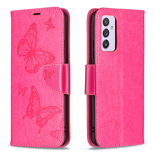 Leather Case Stands Butterfly Flip Cover Holder B01F for Samsung Galaxy A82 5G Hot Pink