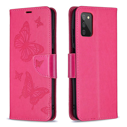 Leather Case Stands Butterfly Flip Cover Holder B01F for Samsung Galaxy F02S SM-E025F Hot Pink