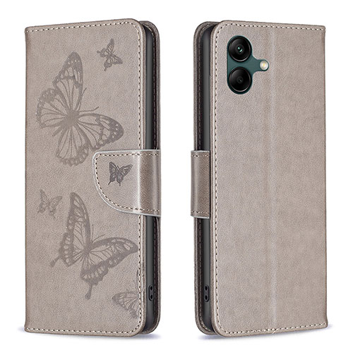 Leather Case Stands Butterfly Flip Cover Holder B01F for Samsung Galaxy F04 Gray