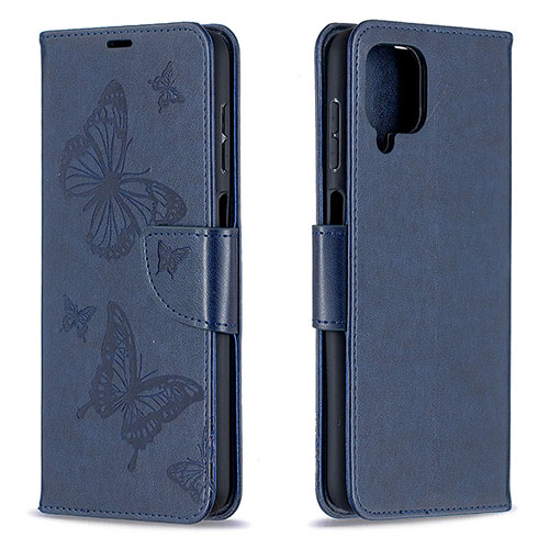 Leather Case Stands Butterfly Flip Cover Holder B01F for Samsung Galaxy F12 Blue