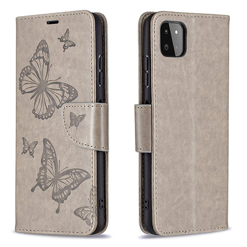 Leather Case Stands Butterfly Flip Cover Holder B01F for Samsung Galaxy F42 5G Gray