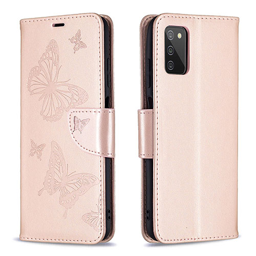 Leather Case Stands Butterfly Flip Cover Holder B01F for Samsung Galaxy M02s Rose Gold