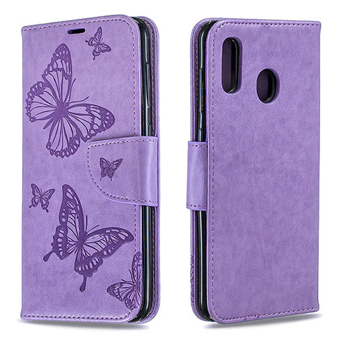 Leather Case Stands Butterfly Flip Cover Holder B01F for Samsung Galaxy M10S Clove Purple