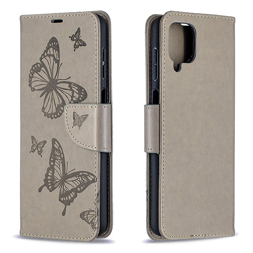 Leather Case Stands Butterfly Flip Cover Holder B01F for Samsung Galaxy M12 Gray