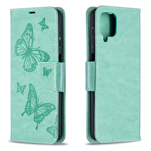 Leather Case Stands Butterfly Flip Cover Holder B01F for Samsung Galaxy M12 Green