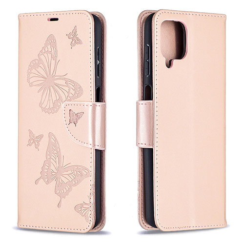 Leather Case Stands Butterfly Flip Cover Holder B01F for Samsung Galaxy M12 Rose Gold