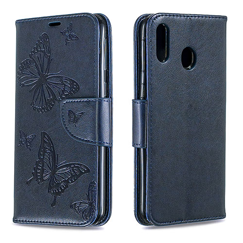 Leather Case Stands Butterfly Flip Cover Holder B01F for Samsung Galaxy M20 Blue