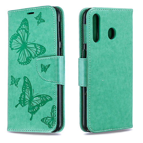 Leather Case Stands Butterfly Flip Cover Holder B01F for Samsung Galaxy M30 Green