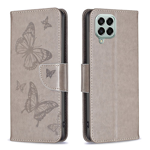 Leather Case Stands Butterfly Flip Cover Holder B01F for Samsung Galaxy M33 5G Gray