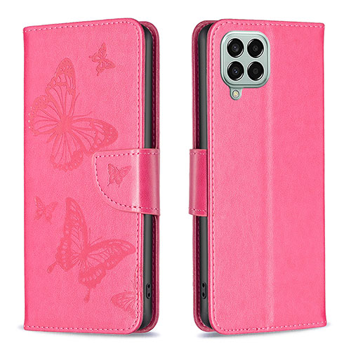 Leather Case Stands Butterfly Flip Cover Holder B01F for Samsung Galaxy M33 5G Hot Pink