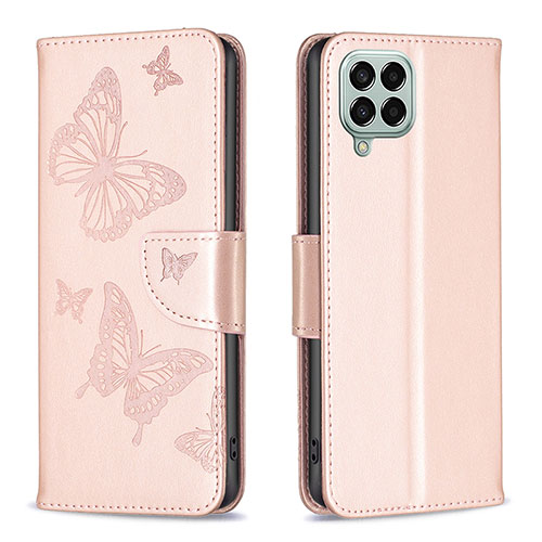 Leather Case Stands Butterfly Flip Cover Holder B01F for Samsung Galaxy M33 5G Rose Gold